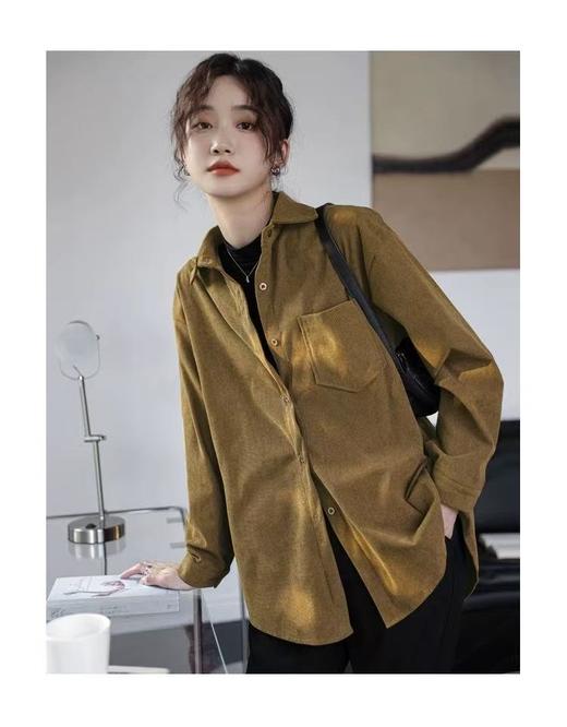 【秋上新】咖色灯芯绒长袖衬衫-喜出 商品图1