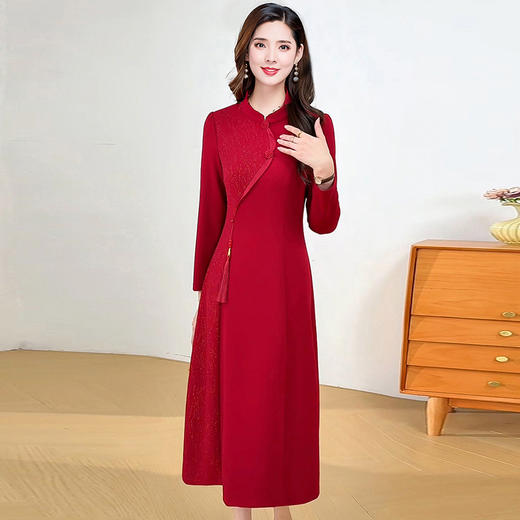 QYM 25S08-Y旗袍裙长袖连衣裙国复古礼服裙 商品图1