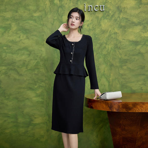 奢姿大码女装2025秋季减龄荷叶边假两件拼接连衣裙胖妹妹时尚裙子9953894246 商品图0