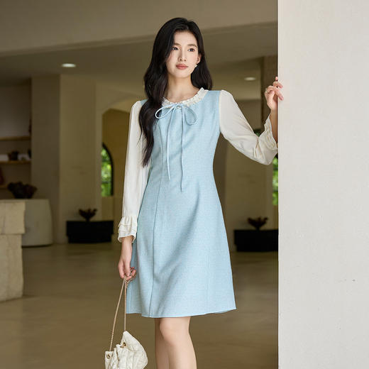 奢姿大码女装2025秋季时尚钻饰薄纱袖连衣裙胖妹妹气质优雅小黑裙9953835194 商品图2