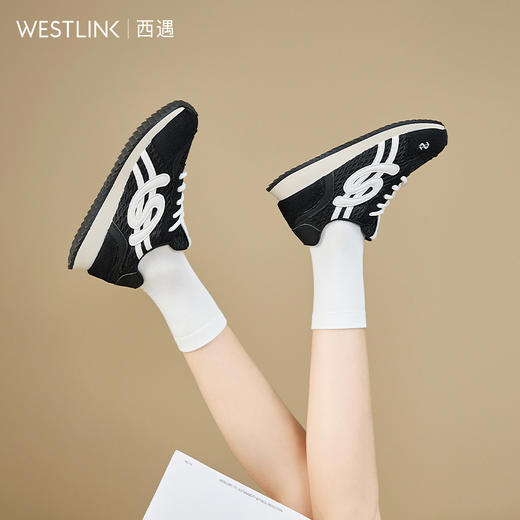 西遇复古德训鞋女新款秋季拼色百搭休闲鞋舒适透气厚底运动鞋K1857049 商品图5