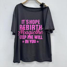 NC蕾丝拼接露肩短袖T恤50516（灰）夏季 952520330321