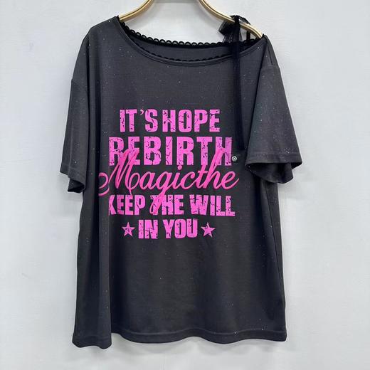 NC蕾丝拼接露肩短袖T恤50516（灰）夏季 952520330321 商品图0