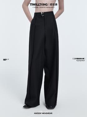 TIWILLTANG启世录“隐御神摄”匠造峻雅奢黑色金属异型扣休闲长裤