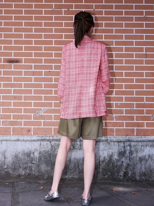 TYNVIE 七分袖前开式无里西装外套 - 红格 商品图3