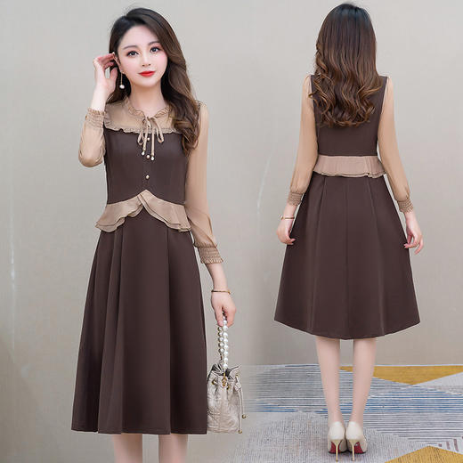 QYM J5C506-Y假两件连衣裙时尚拼结中长款长袖裙 商品图2