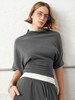 TR她热 随性优雅 灰色弹力百搭小高领斜肩T恤抽绳直筒半裙套装 商品缩略图0