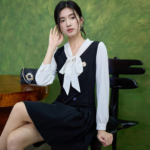 奢姿大码女装2025秋季时尚学院风拼接连衣裙胖妹妹气质减龄裙子9953870308 商品图2