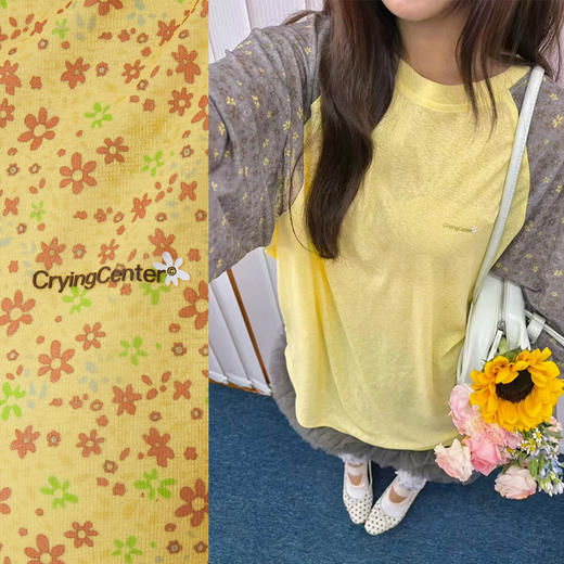 CryingCenter 半透碎花拼色插肩袖 哭喊中心 商品图0