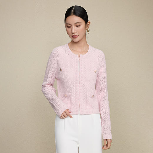 「自」全新升级【铂金会员349/天猫469/差价120】(44437)洛诗琳秋季新款法式气质小香风重工镂空山茶花型羊毛针织开衫女 商品图3