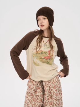 local tag/lt25awk05/快乐农场小屋 手绘印花插肩长袖上衣