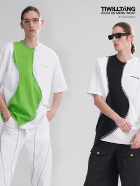 TIWILLTANG启世录“琉涓”易线错位撞色结构T恤夏季个性设计短袖