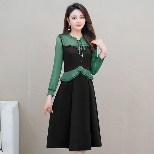 QYM J5C506-Y假两件连衣裙时尚拼结中长款长袖裙 商品图0