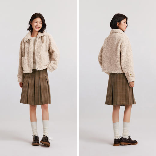 森马外套女冬季仿羊羔毛立领宽松上衣女生温柔慵懒简约风百搭夹克 商品图4