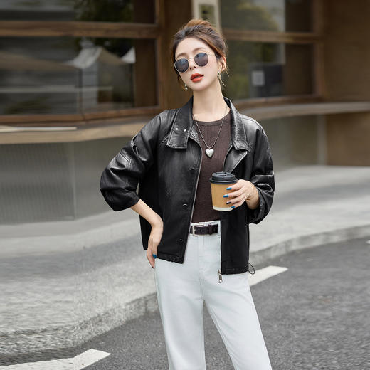 HR WAY2555复古港式短款风衣外套立领休闲皮夹克 商品图1