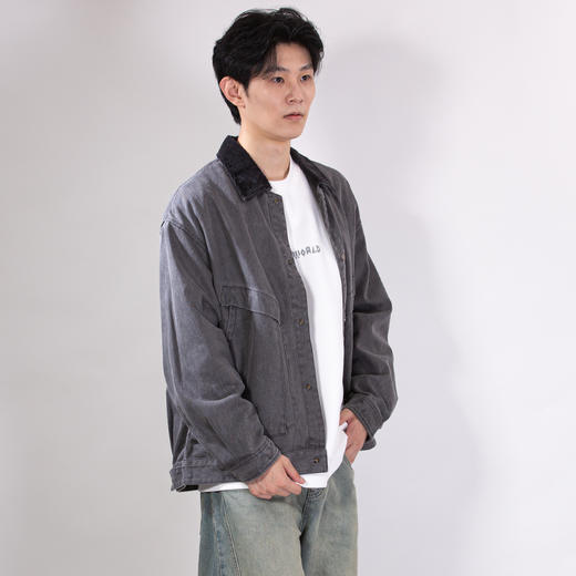 DRONKOO 2025 翻领灯芯绒撞领斜口袋巴恩风微阔中厚夹克 商品图2