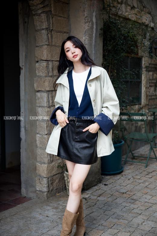 【门店同款】ENJOY秋季”城市与旷野“韩系格子撞色风衣 165497086 商品图2