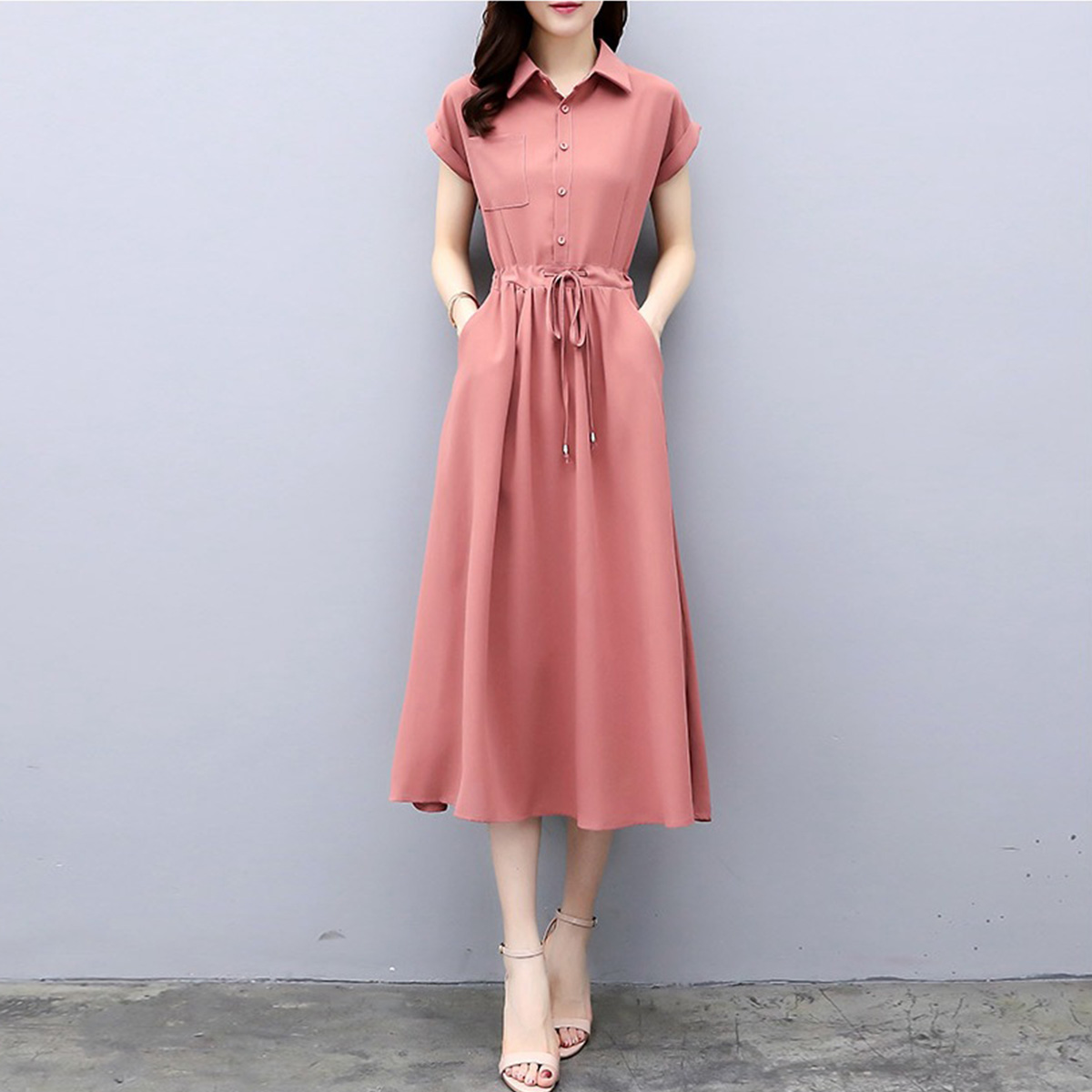 OLrain欧芮儿约会必备粉色连衣裙甜美显瘦仙女风