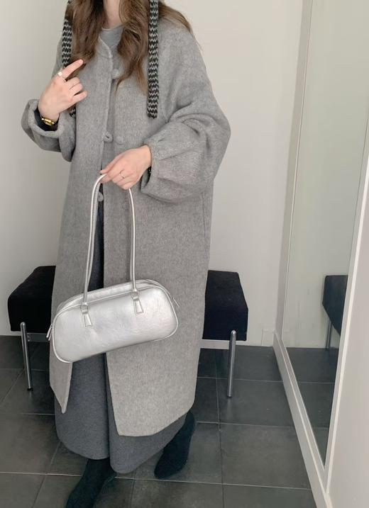 【YW】无忧购新中式圆领盘扣灯笼袖双面羊毛中长款大衣8011 商品图5