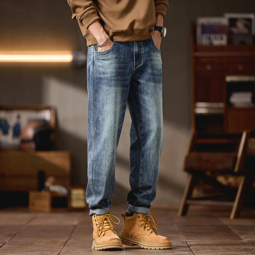 【DQ】大依优型大码男装微锥小脚牛仔裤男宽松加大码弹力复古长裤 商品图2