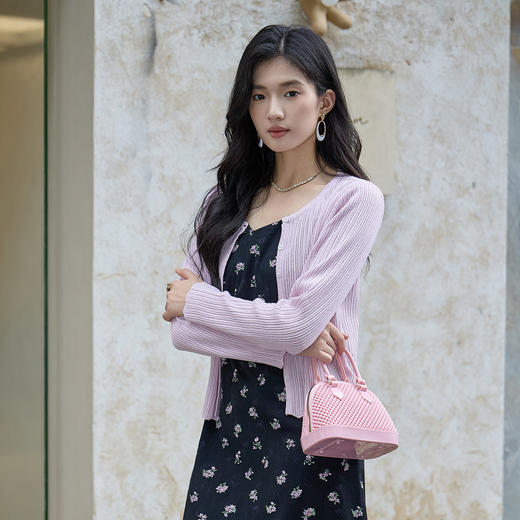 奢姿大码女装2025秋季减龄坑条圆领针织开衫胖妹妹时尚百搭上衣 商品图2