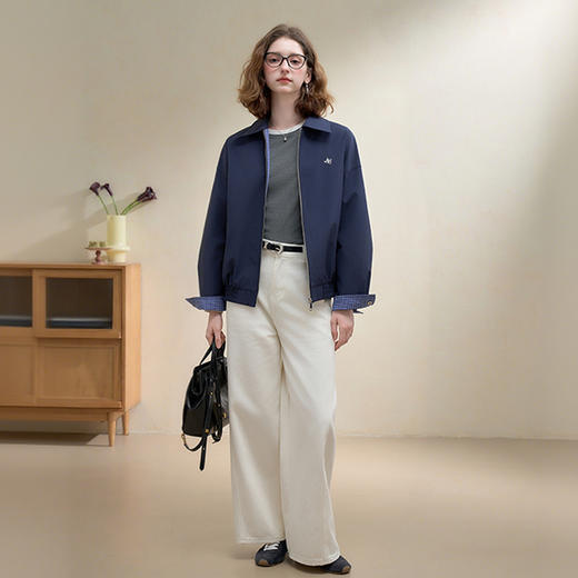 西遇美式复古翻领夹克外套女秋季新款百搭宽松休闲工装短上衣V3051234 商品图1