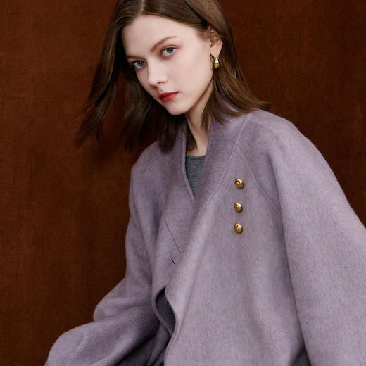 【阿尔巴卡】三彩2025冬季新款双面呢中长大衣毛呢外套宽松M 商品图1