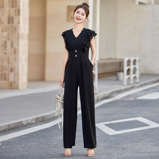 XS97822气质女神范连体裤女2025夏装新款高级感无袖修身显瘦蕾丝边连衣裤 商品图4