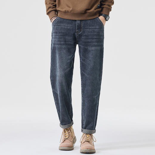 【DQ】大依优型大码男士牛仔裤300斤小脚裤秋冬新款锥形牛仔裤男宽松复古弹力小脚长裤时尚潮流耐磨水洗棉感 商品图4