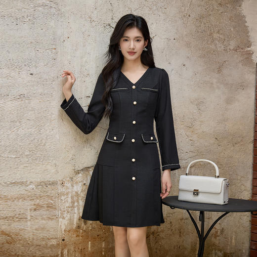 奢姿大码女装2025秋季假口袋设计V领连衣裙胖妹妹小香风时尚裙子9953894224 商品图4