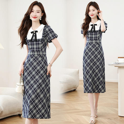 XS9230格子连衣裙女2025夏季新款女装韩系气质优雅设计感小众显瘦长裙 商品图1