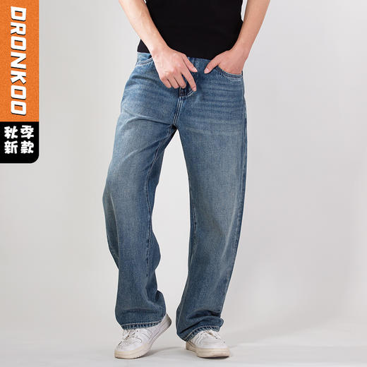 DRONKOO 2025 半松紧腰表袋铜色钉扣中厚牛仔长裤 商品图0