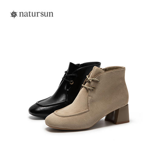 natursun英伦风粗跟时装靴女高跟瘦瘦靴舒适短筒靴子N25526904 商品图4