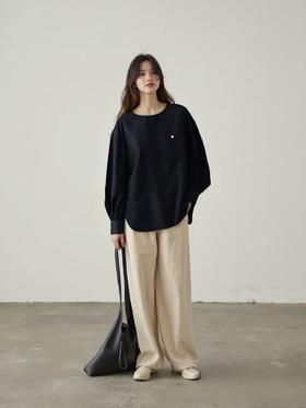 【秋上新】2676全棉宽松简约长袖小衫-喜出