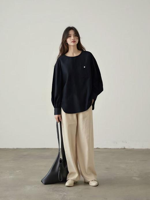 【秋上新】2676全棉宽松简约长袖小衫-喜出 商品图0