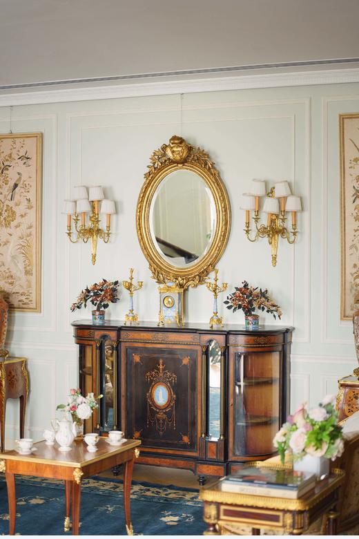 独角鹿西洋古董19世纪末法国出品古典缎带卷叶主题木鎏金精雕大型挂镜 商品图0