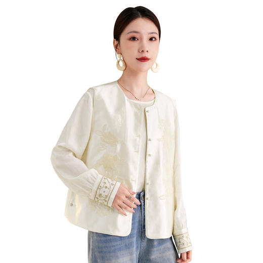 QS新中式国风丝毛缎真丝提花马甲女2025秋新款重工刺绣高端气质1769 商品图4