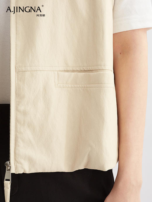 【机能美学】阿菁娜时尚现代宽肩休闲皮马甲F30Q203002 商品图6