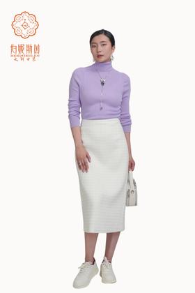 SZ3B55_凝脂色_半裙_春秋_高腰直筒包臀中长款小香风_高级女装_BERNIEELEN 伯妮斯茵