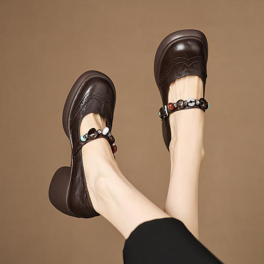 OLD A1347浅口厚底小皮鞋真皮粗跟玛丽珍鞋 商品图1