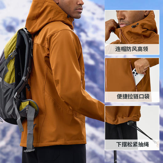 跃牌【欲动春风】男装系列 秋冬户外加绒软壳冲锋衣男女锁温保暖防水防风高领连帽冲锋衣外套D16005 商品图1