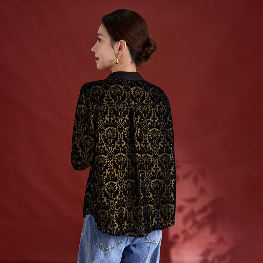 QS2025真丝烧花丝绒衬衫上衣女高级感轻奢时尚阳气宽松减龄长袖1857 商品图2