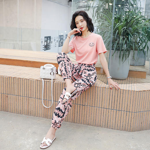 OLrain欧芮儿甜美约会必备粉色上衣裤子套装两件套 商品图3