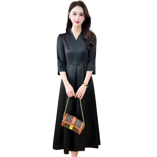 QYM 25S02-Y妈妈装七分袖连衣裙百褶裙中长款A字裙 商品图4