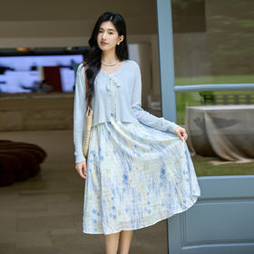 奢姿大码女装2025夏季减龄海军领印花两件套胖妹妹松紧时尚套装9953935137AB