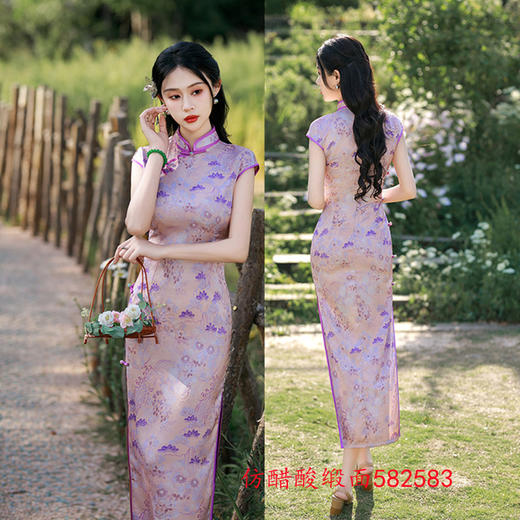 复古中国风仿醋酸缎面提花长款旗袍GX582583 商品图1