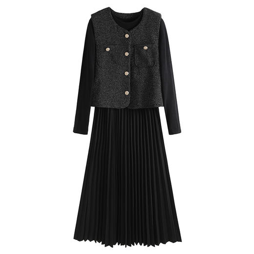 秋季新款法式氛围感小香风马甲背心气质百褶连衣裙套装AIMI29998 商品图4