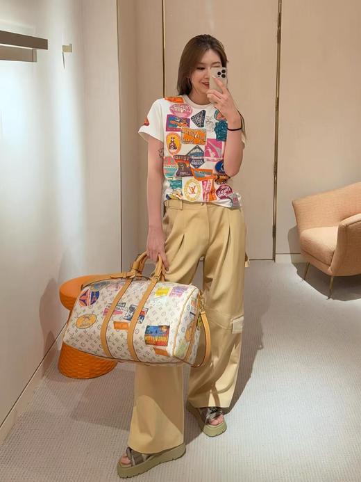 驴家  keepallBandoulière 45 复古印花设计 Monogram Dune 织物 单肩斜挎旅行包 男女同款情侣款 米色 (JPH) 商品图2