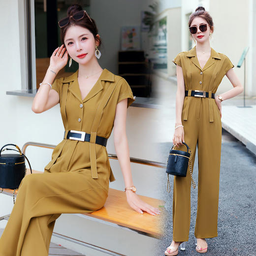XS99322时髦连体裤女2025夏装新款百搭潮流简约气质修身连体裤配腰带韩版 商品图1
