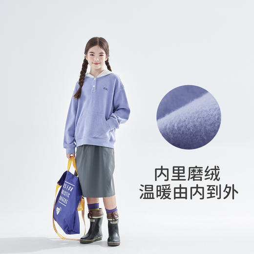 cicochild25冬季新款中大女童异质拼接连帽卫衣内里磨绒运动外套 商品图3